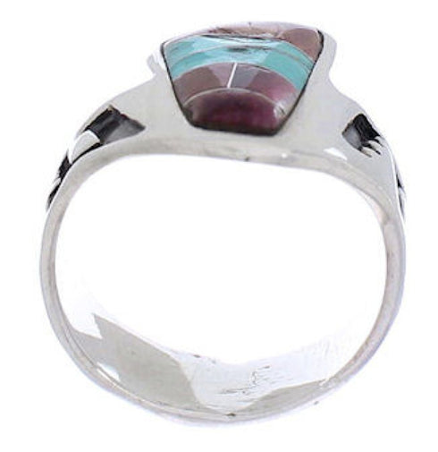Turquoise Purple Oyster Shell Inlay Silver Ring Size 7-1/4 EX61201